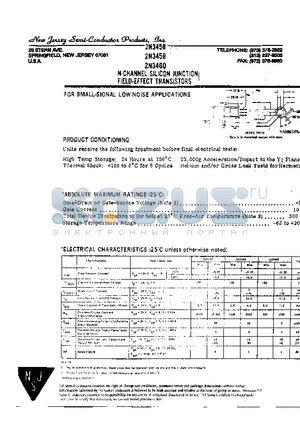 2N3458 datasheet - N-CHANNEL SILICON JUNCTION