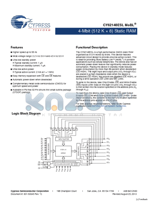 CY62148ESL-55ZAXA datasheet - 4-Mbit (512 K  8) Static RAM