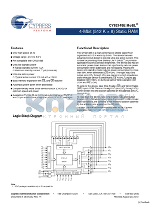 CY62148ELL-55SXA datasheet - 4-Mbit (512 K  8) Static RAM