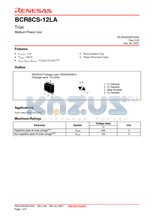 BCR8CS-12LA datasheet - Triac Medium Power Use