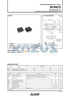 BCR8CS datasheet - MEDIUM POWER USE NON-INSULATED TYPE, PLANAR PASSIVATION TYPE