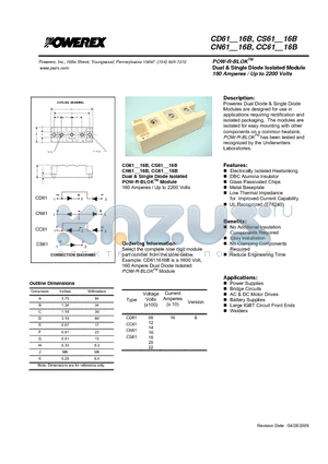 CC6116B datasheet - 160 Amperes / Up to 2200 Volts Dual & Single Diode Isolated Module