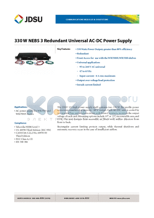 DMS-3500PMO02 datasheet - 330 W NEBS 3 Redundant Universal AC-DC Power Supply