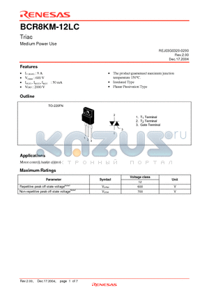BCR8KM-12LC-A8 datasheet - Triac Medium Power Use