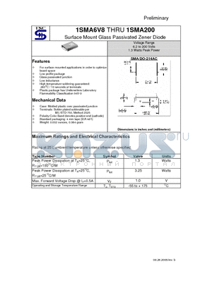 1SMA100 datasheet - Surface Mount Glass Passivated Zener Diode