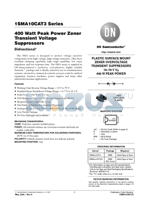 1SMA10CAT3 datasheet - 400 Watt Peak Power Zener Transient Voltage Suppressors