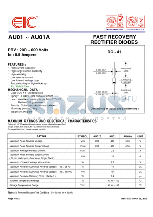 AU01Z datasheet - FAST RECOVERY RECTIFIER DIODES