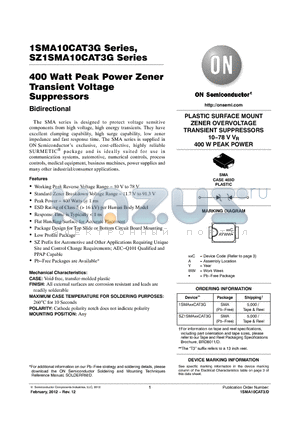 1SMA10CAT3G datasheet - 400 Watt Peak Power Zener Transient Voltage Suppressors