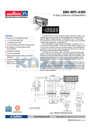 DMS-40PC-4/20S-5RH datasheet - 4m Digit, 4-20mA Input, LED Display Meters