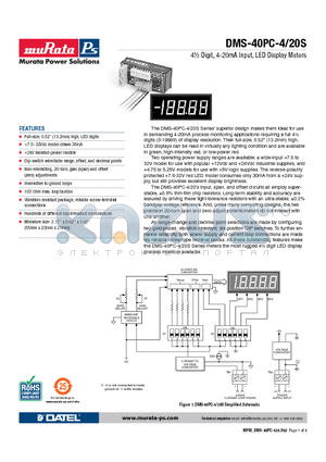 DMS-40PC-4/20S-5RL datasheet - 4m Digit, 4-20mA Input, LED Display Meters