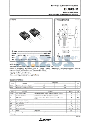 BCR8PM datasheet - MEDIUM POWER USE INSULATED TYPE, PLANAR PASSIVATION TYPE