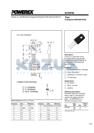 BCR8PM datasheet - Triac 8 Amperes/400-600 Volts