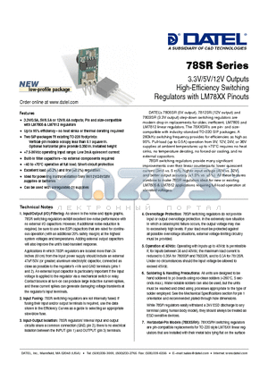 DMS-78XXSR datasheet - 3.3V/5V/12V Outputs High-Effi ciency Switching Regulators with LM78XX Pinouts