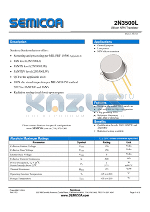 2N3500L datasheet - Silicon NPN Transistor