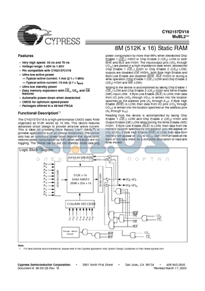 CY62157DV18 datasheet - 8M (512K x 16) Static RAM