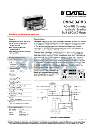 DMS-BZL1 datasheet - AC-to-RMS Converter Application Board for DMS-30PC/LCD Meters