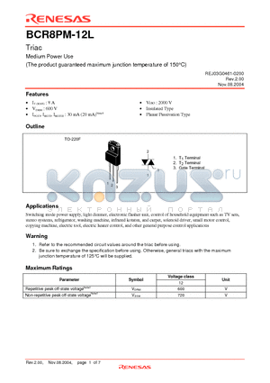 BCR8PM-12LB-A8 datasheet - Triac Medium Power Use