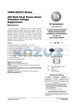 1SMA11CAT3G datasheet - 400 Watt Peak Power Zener Transient Voltage Suppressors