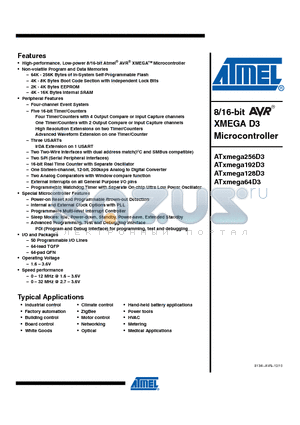 ATXMEGA64D3 datasheet - 8/16-bit XMEGA D3 Microcontroller