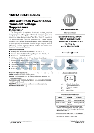 1SMA12CAT3 datasheet - 400 Watt Peak Power Zener Transient Voltage Suppressors