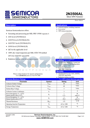 2N3506AL datasheet - Silicon NPN Transistor