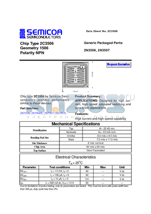 2N3506L datasheet - Chip Type 2C3506 Geometry 1506 Polarity NPN