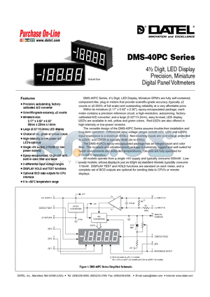 DMS-EB datasheet - 4 1/2Digit, LED Display Precision, Miniature Digital Panel Voltmeters