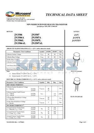 2N3507A datasheet - NPN MEDIUM POWER SILICON TRANSISTOR