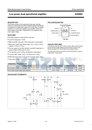 AU2904D datasheet - Low power dual operational amplifier