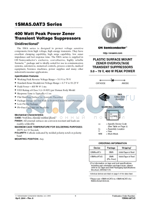 1SMA14AT3 datasheet - 400 Watt Peak Power Zener Transient Voltage Suppressors