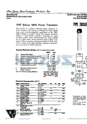 2N3553 datasheet - VHF SILICON NPN POWER TRANSISTOR