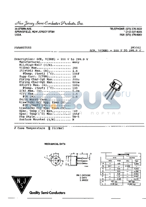 2N3562 datasheet - SCR, V(DRM) =  200V TO 299.9V