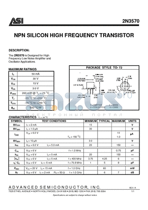 2N3570 datasheet - NPN SILICON HIGH FREQUENCY TRANSISTOR