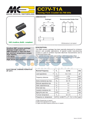 CC7V-T1A datasheet - Tuning Fork Crystal 32.768 kHz