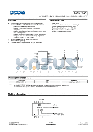 DMS3017SSD-13 datasheet - ASYMMETRIC DUAL N-CHANNEL ENHANCEMENT MODE MOSFET