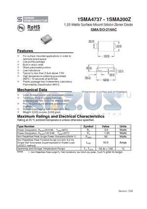 1SMA160Z datasheet - 1.25 Watts Surface Mount Silicon Zener Diode