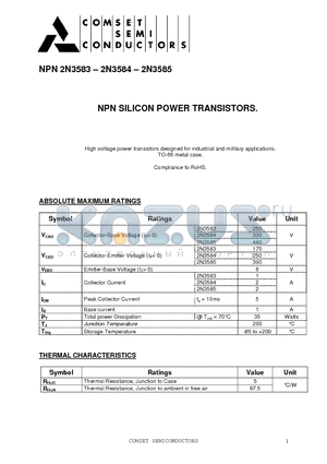 2N3583 datasheet - NPN SILICON POWER TRANSISTORS.