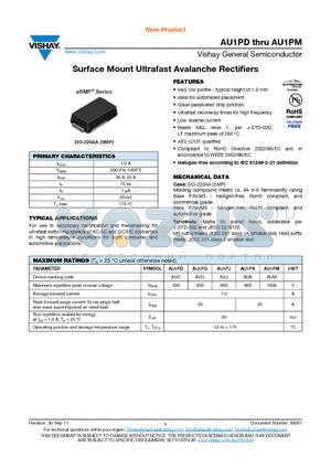 AU1PJ-M3/84A datasheet - Surface Mount Ultrafast Avalanche Rectifiers