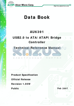 AU6391 datasheet - USB2.0 to ATA/ATAPI Bridge Controller