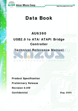 AU6390 datasheet - USB2.0 to ATA/ATAPI Bridge Controller