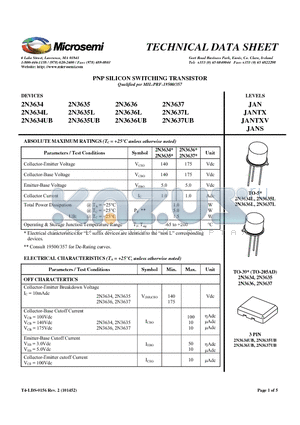 2N3635L datasheet - PNP SILICON SWITCHING TRANSISTOR