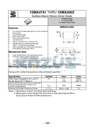 1SMA200Z datasheet - Surface Mount Silicon Zener Diode