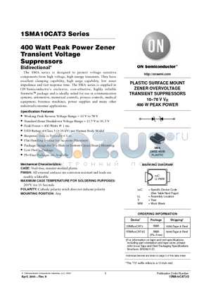 1SMA20CAT3 datasheet - 400 Watt Peak Power Zener Transient Voltage Suppressors