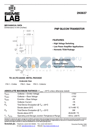 2N3637_08 datasheet - PNP SILICON TRANSISTOR