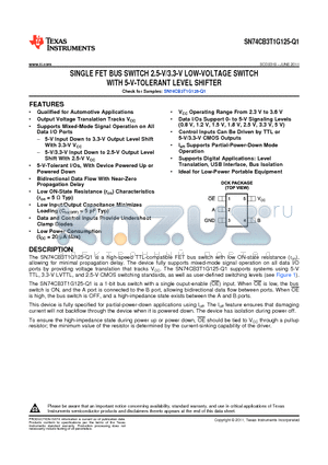 CCB3T1G125QDCKRQ1 datasheet - SINGLE FET BUS SWITCH 2.5-V/3.3-V LOW-VOLTAGE SWITCH WITH 5-V-TOLERANT LEVEL SHIFTER