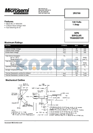 2N3700 datasheet - NPN BIPOLAR TRANSISTOR