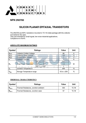 2N3700 datasheet - SILICON PLANAR EPITAXIAL TRANSISTORS