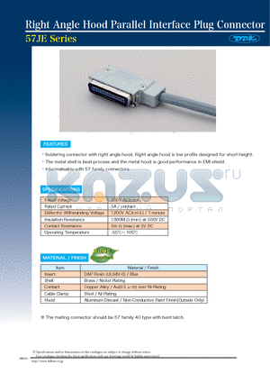 57JE-B14H-L12D2-3F datasheet - Right Angle Hood Parallel Interface Plug Connector