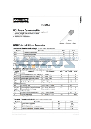 2N3704 datasheet - NPN General Purpose Amplifier