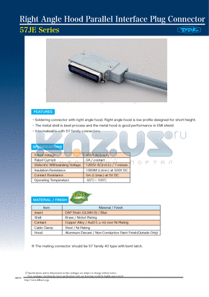 57JE-B24H-L12D2-3F datasheet - Right Angle Hood Parallel Interface Plug Connector